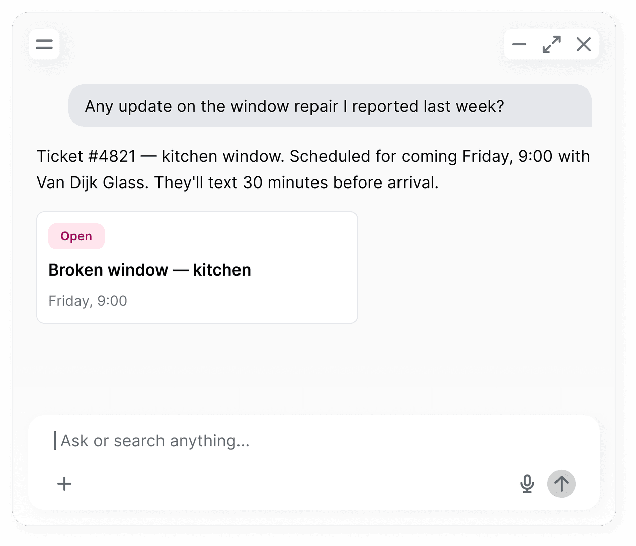 tenant chat — Ask answering a lease or invoice question instantly