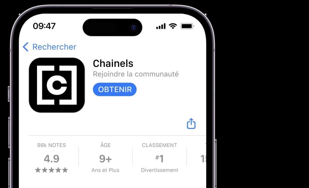 L'application Chainels dans l'App Store