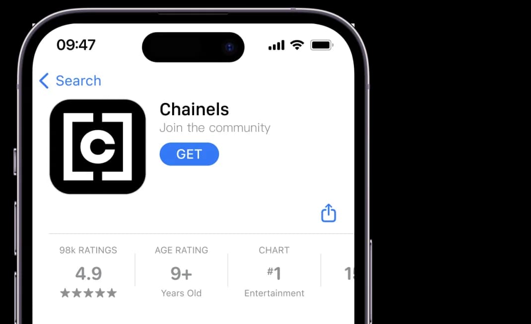 The Chainels app in the App Store