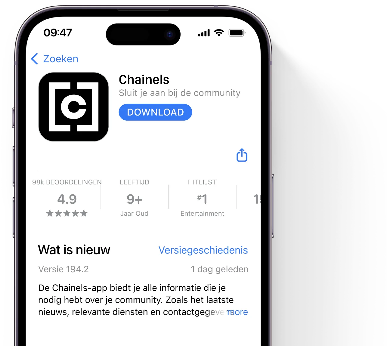 De Chainels-app in de App Store