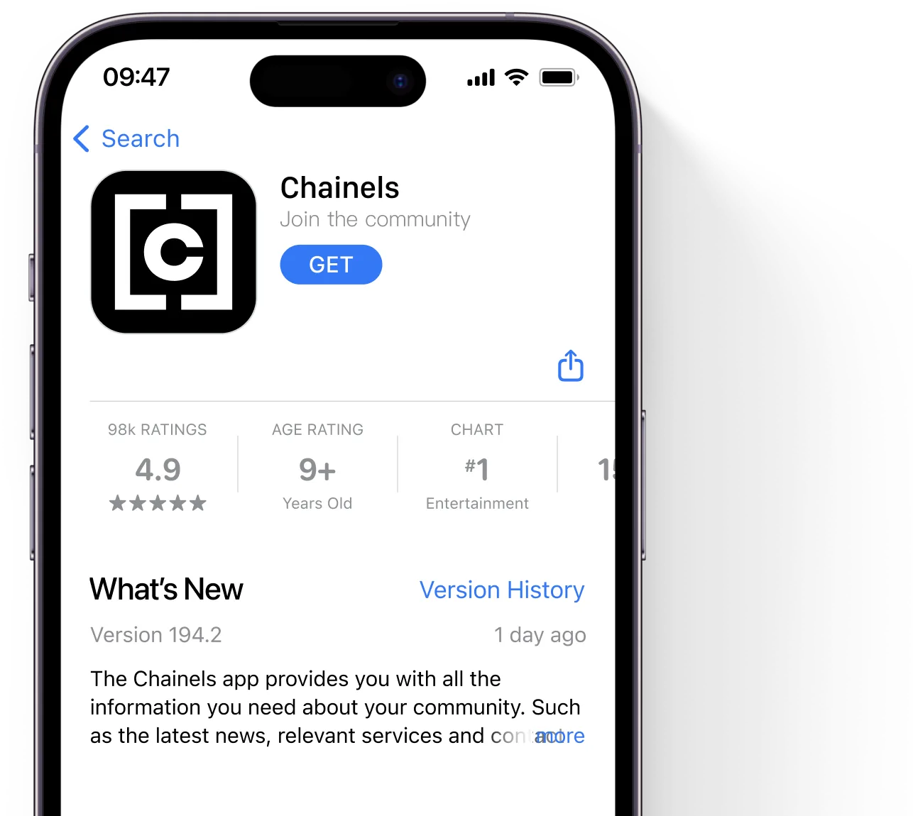 The Chainels app in the App Store