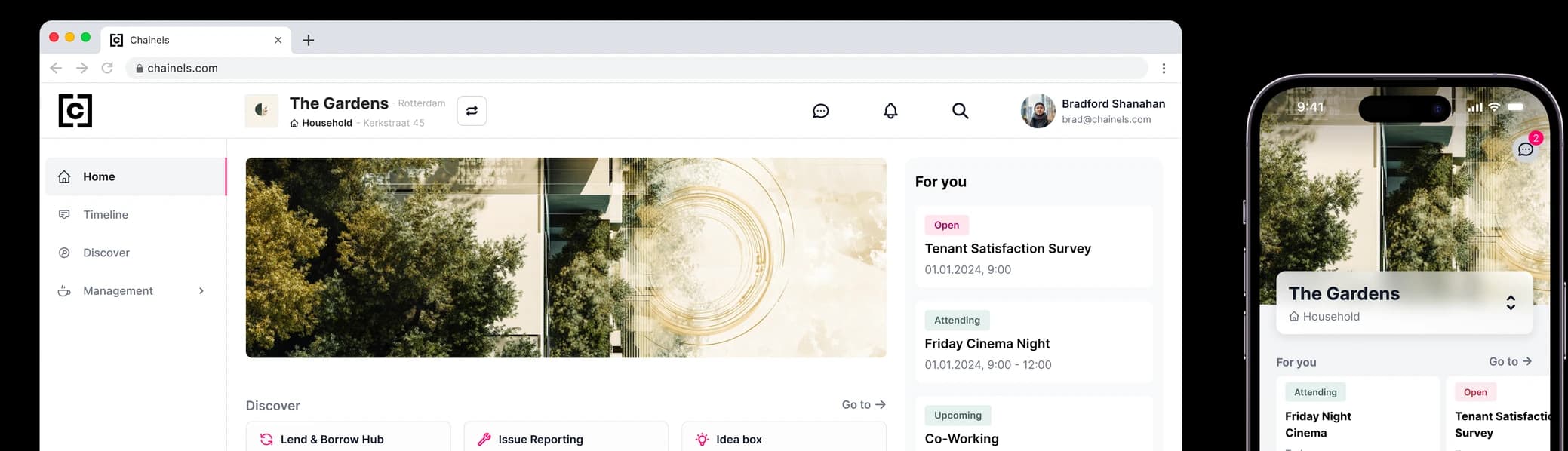 The Chainels web app and mobile app
