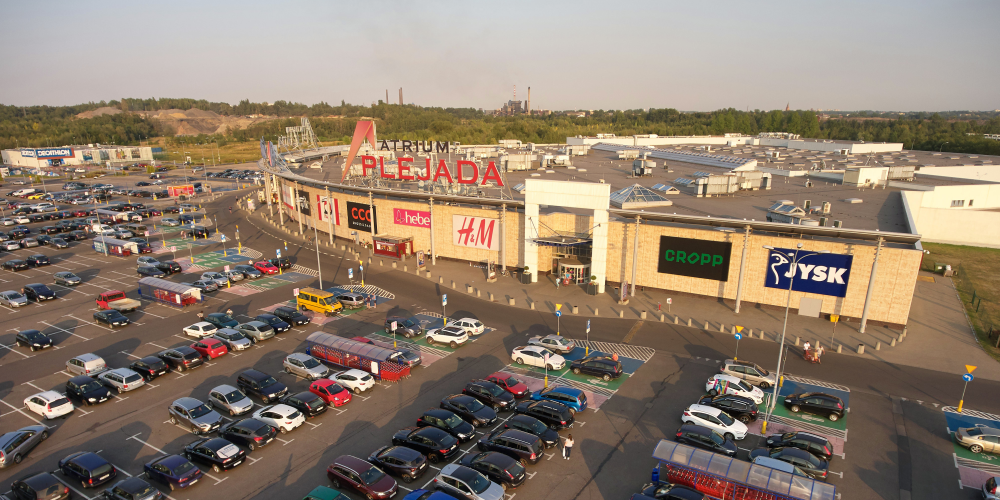 high angle shot of retail park