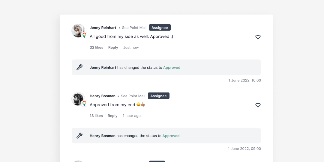 Messaging interface with managers giving approvals