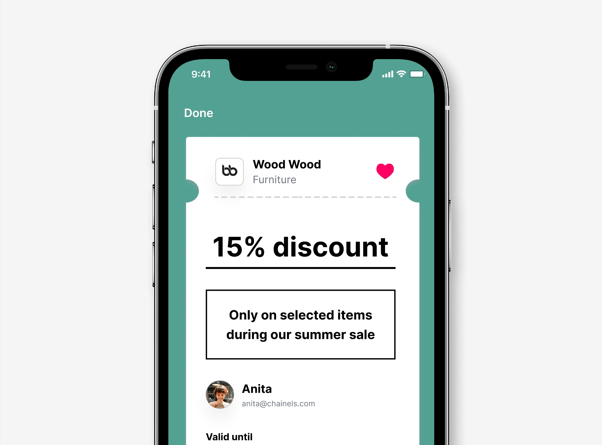 Discount for local store within Chainels' platform on phone screen