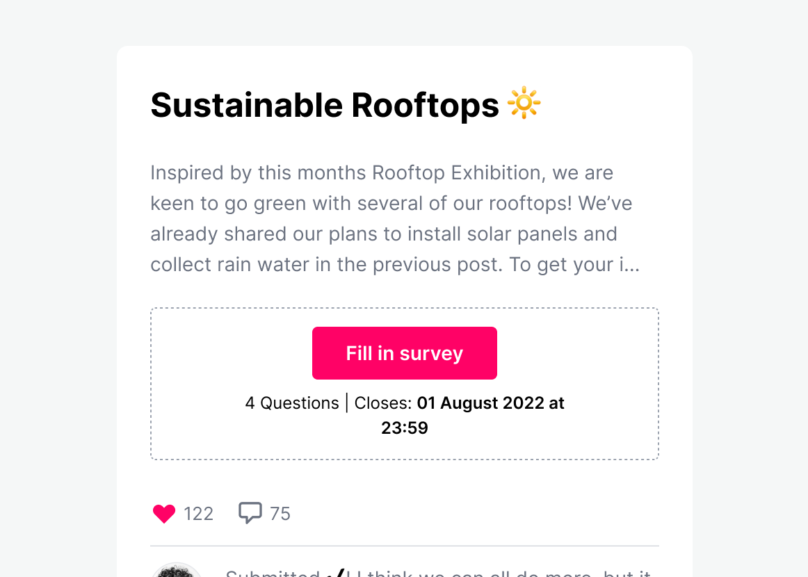Umfrage mit der Bitte um Feedback zur Initiative für nachhaltige Dächer 
